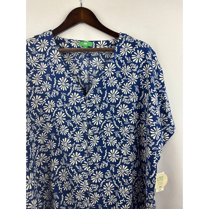 Women’s Dip 2X Cobalt Blue w/ White Florals Short Sleeve Button Up Shirt