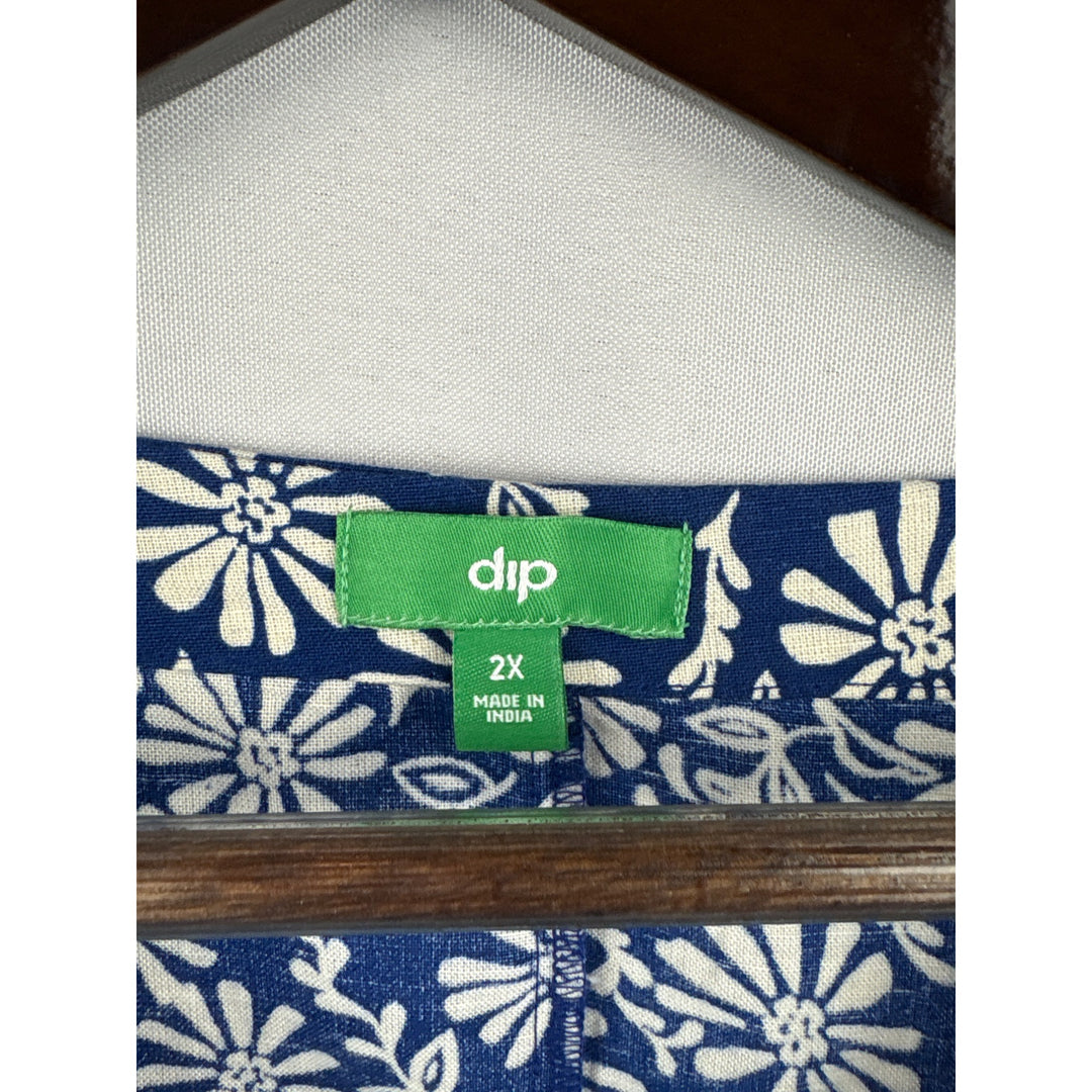 Women’s Dip 2X Cobalt Blue w/ White Florals Short Sleeve Button Up Shirt