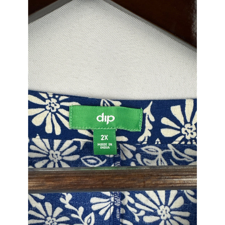 Women’s Dip 2X Cobalt Blue w/ White Florals Short Sleeve Button Up Shirt