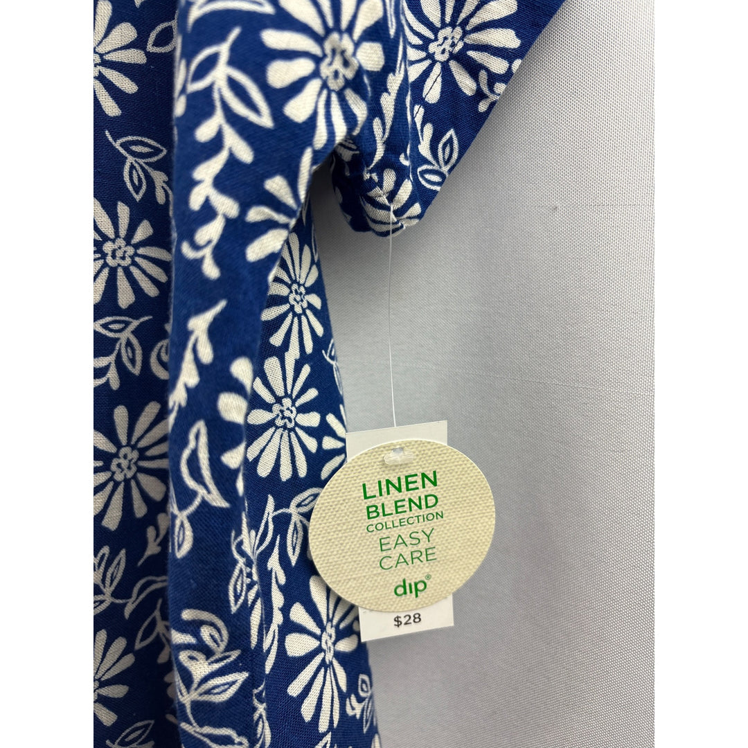 Women’s Dip 2X Cobalt Blue w/ White Florals Short Sleeve Button Up Shirt