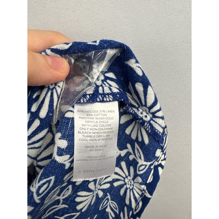 Women’s Dip 2X Cobalt Blue w/ White Florals Short Sleeve Button Up Shirt