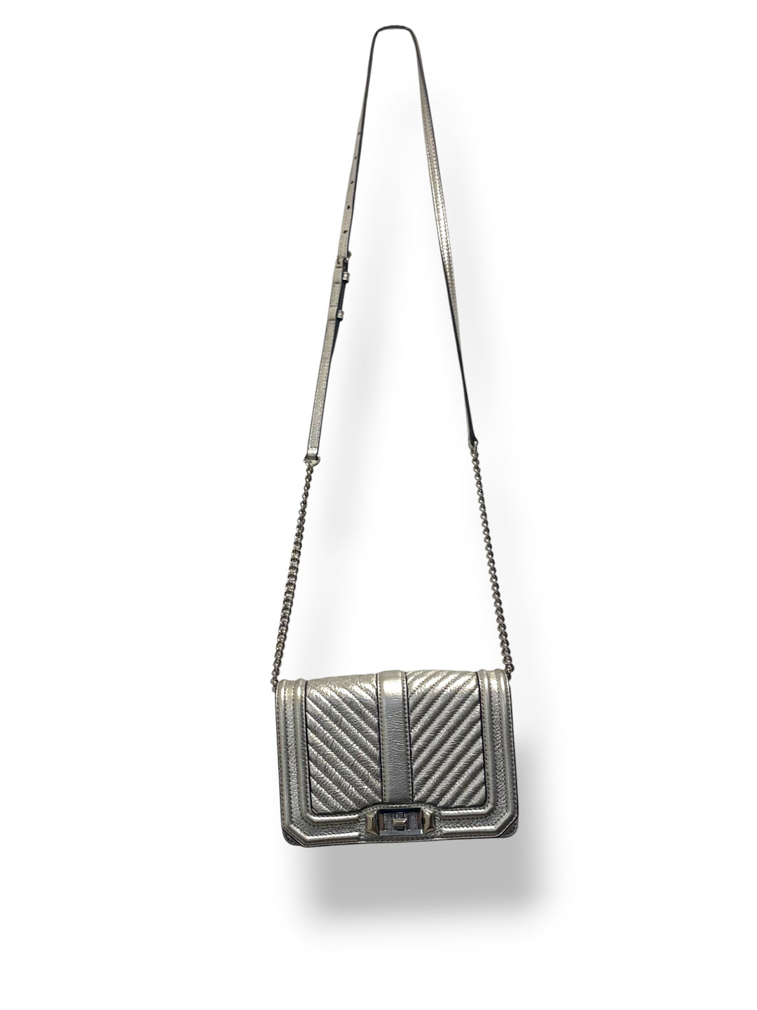 Rebecca Minkoff Small Love Silver Metallic Chevron Crossbody Bag