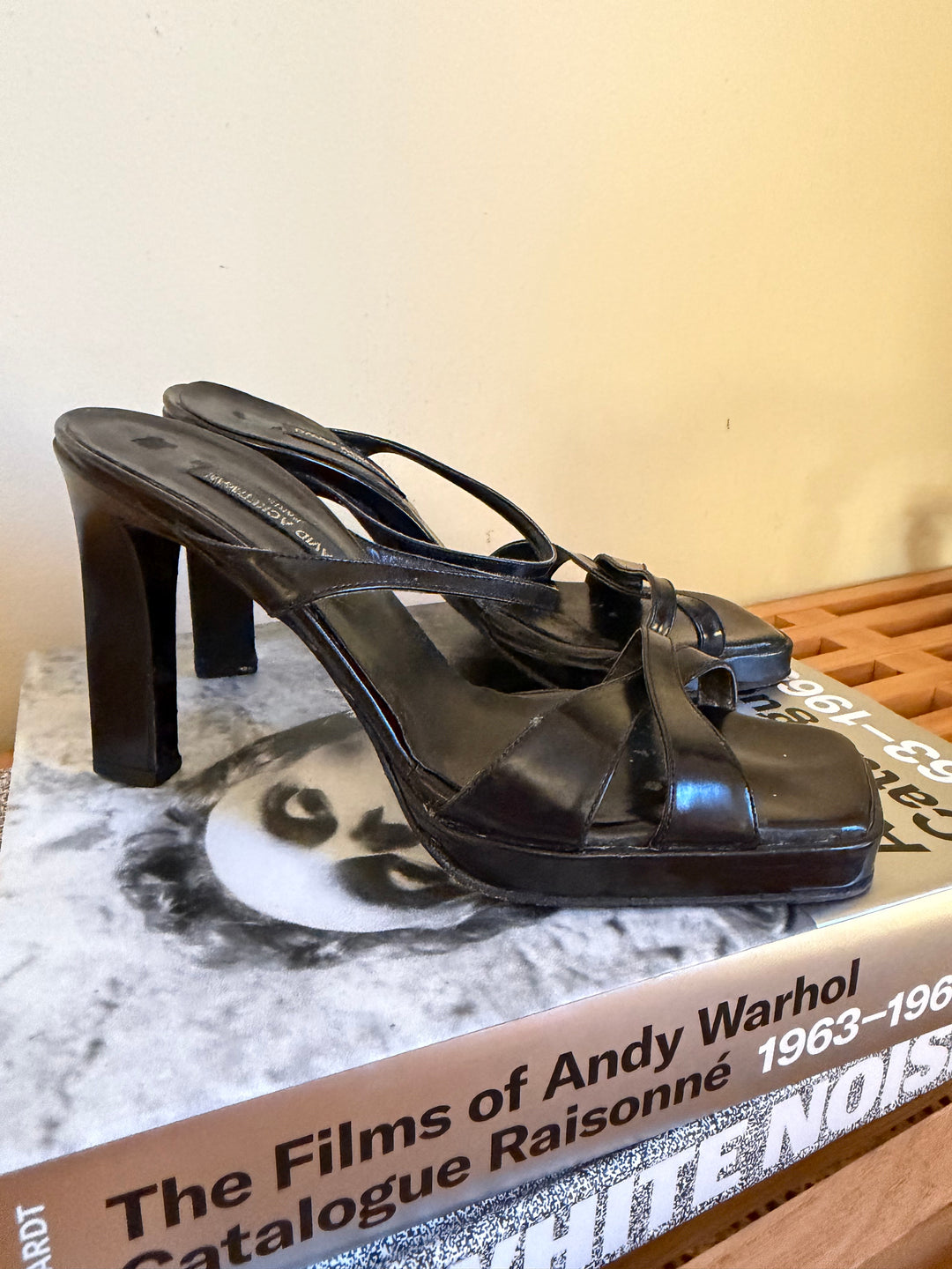 Vintage David Ackerman Paris Black Leather Y2K Mule Heels (fits 7.5)