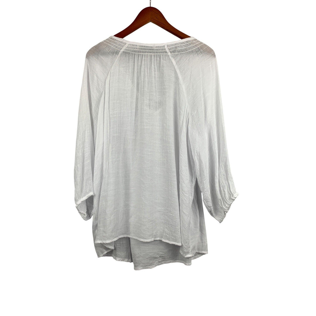 Carolyn Taylor Womens White Textured Boho Top 1X Polyester & Cotton Blend