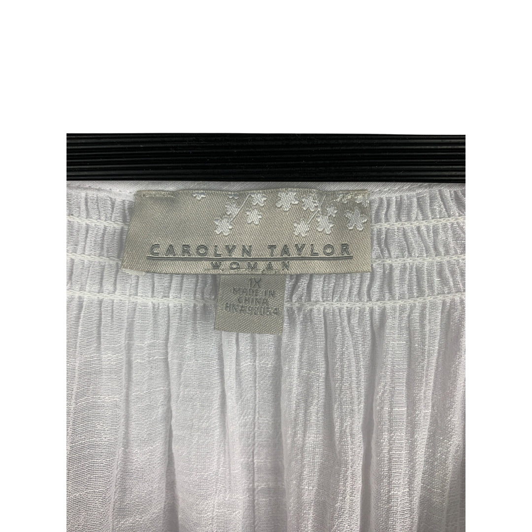 Carolyn Taylor Womens White Textured Boho Top 1X Polyester & Cotton Blend