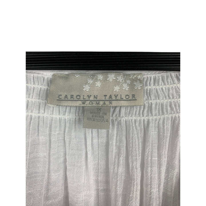 Carolyn Taylor Womens White Textured Boho Top 1X Polyester & Cotton Blend