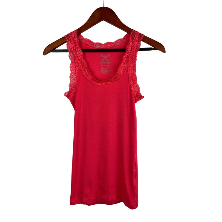 Faded Glory XS Ribbed Tank Top With Lace Trim Red Cotton Blend Womens