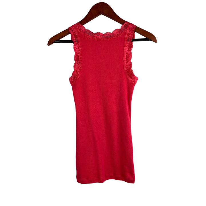 Faded Glory XS Ribbed Tank Top With Lace Trim Red Cotton Blend Womens