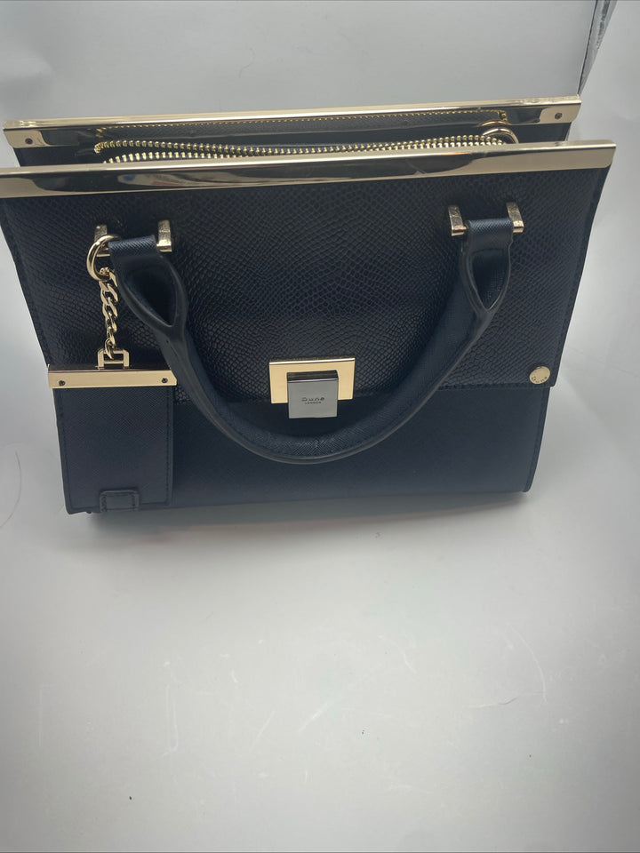 Dune London Navy Blue Structured Satchel Handbag Gold Hardware Women&