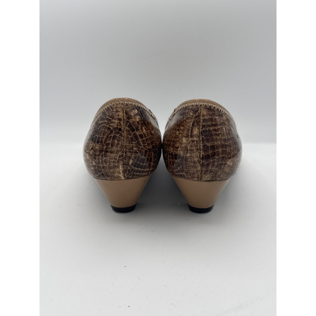 Bjoru By A. J. Valenci Womens Brown Croc-Embossed Leather Ballet Flats With Buckle Detail Size 8.5