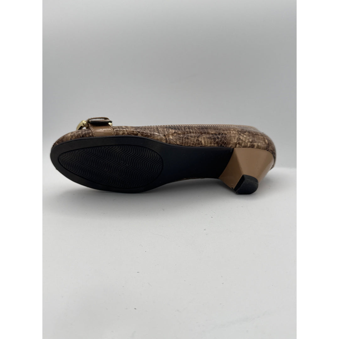 Bjoru By A. J. Valenci Womens Brown Croc-Embossed Leather Ballet Flats With Buckle Detail Size 8.5