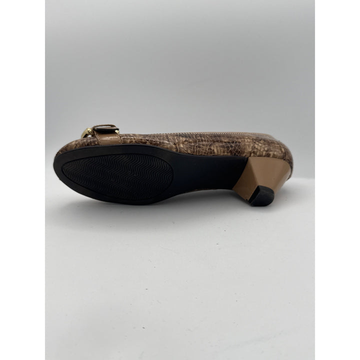 Bjoru By A. J. Valenci Womens Brown Croc-Embossed Leather Ballet Flats With Buckle Detail Size 8.5