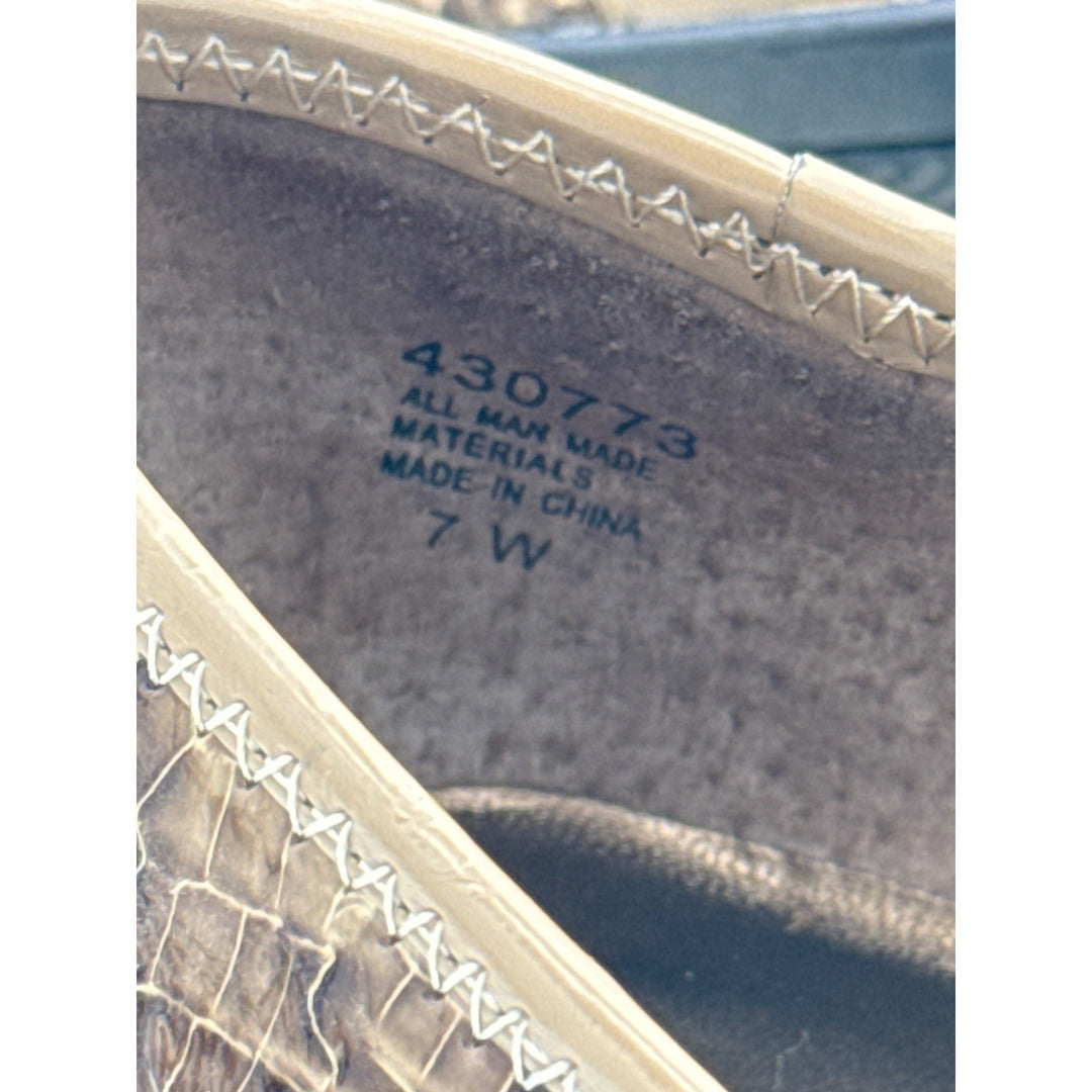 Bjoru By A. J. Valenci Womens Brown Croc-Embossed Leather Ballet Flats With Buckle Detail Size 8.5