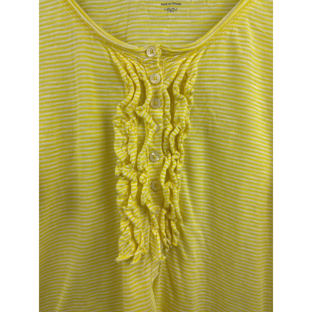 Women’s Old Navy 2XL Yellow & White Striped Long Sleeve Shirt with Ruffled Buttons