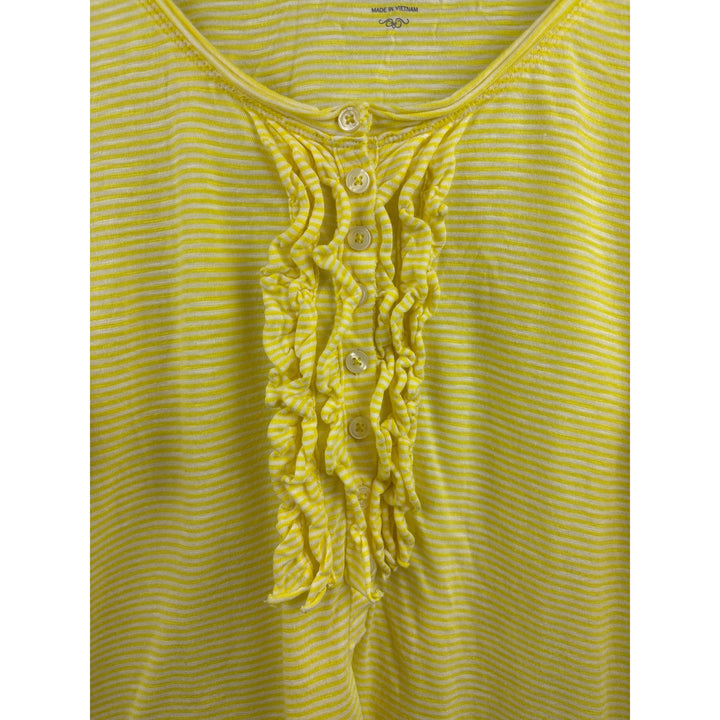 Women’s Old Navy 2XL Yellow & White Striped Long Sleeve Shirt with Ruffled Buttons