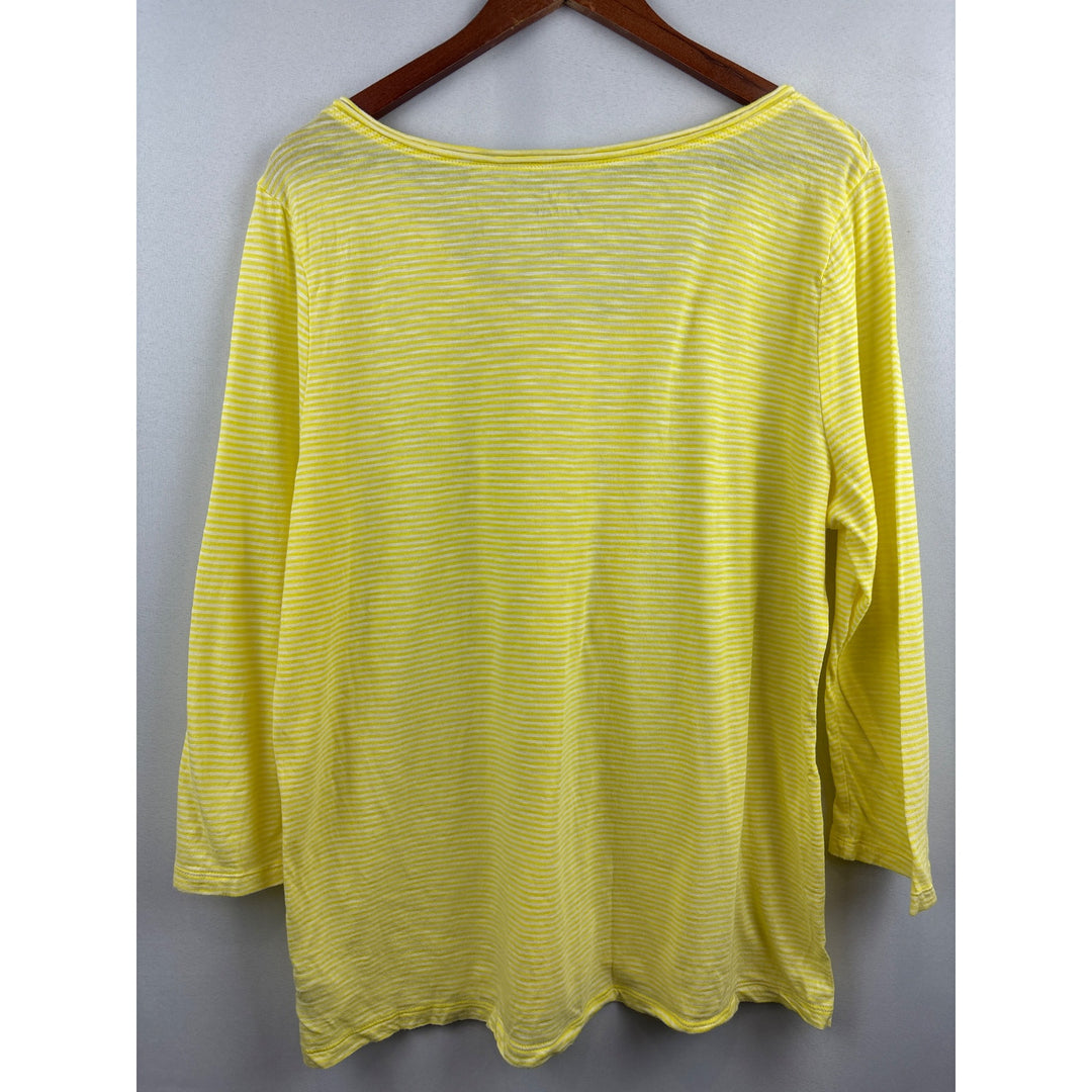 Women’s Old Navy 2XL Yellow & White Striped Long Sleeve Shirt with Ruffled Buttons