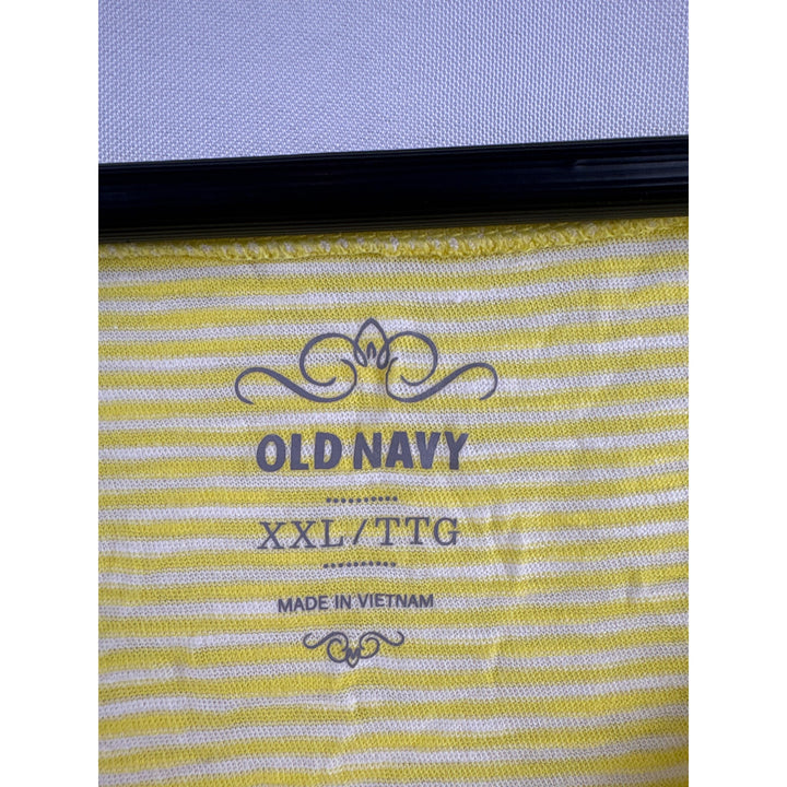 Women’s Old Navy 2XL Yellow & White Striped Long Sleeve Shirt with Ruffled Buttons