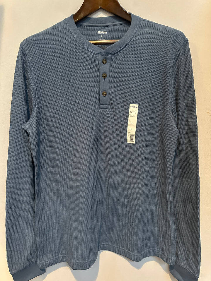 Men’s Sonoma Slate Blue Waffle Henley Size L