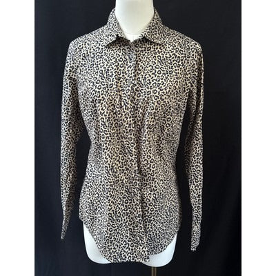 J.Crew Womens Leopard Print Long Sleeve Button-Down Shirt S Cotton
