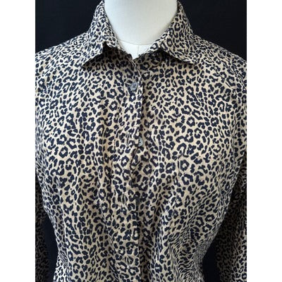 J.Crew Womens Leopard Print Long Sleeve Button-Down Shirt S Cotton