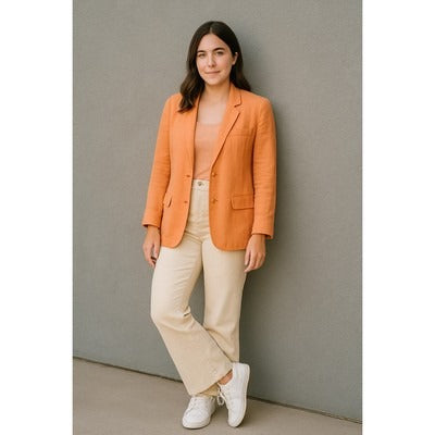 Ashley Park Xs Peach Linen Blazer Jacket Orange Womens Long Sleeve