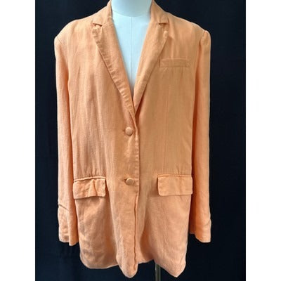 Ashley Park Xs Peach Linen Blazer Jacket Orange Womens Long Sleeve