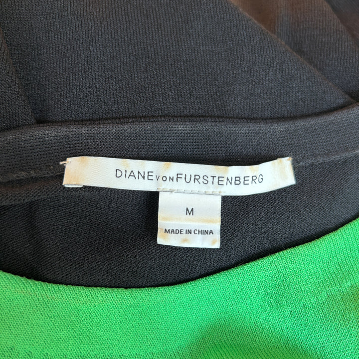 Diane von Furstenberg "Aina" Dress Medium Green Colorblock Longsleeve Knit Mini Dress