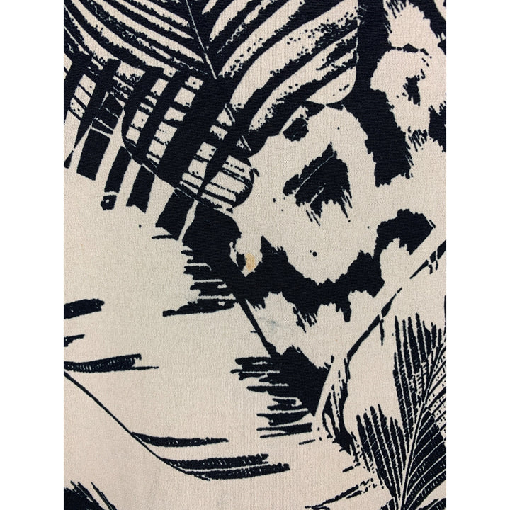Chicos Womens Size 2 Black & Cream V-Neck Top With Leaf & Animal Print