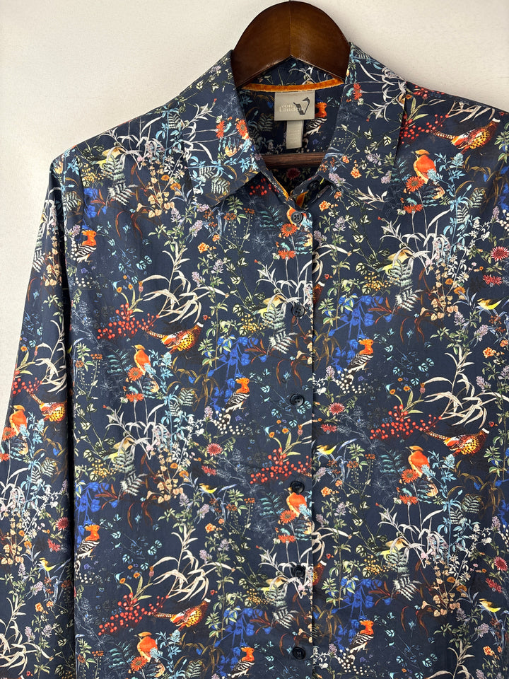 Women’s Von Landen Size 16/18  Navy Bird Patterned Button Up