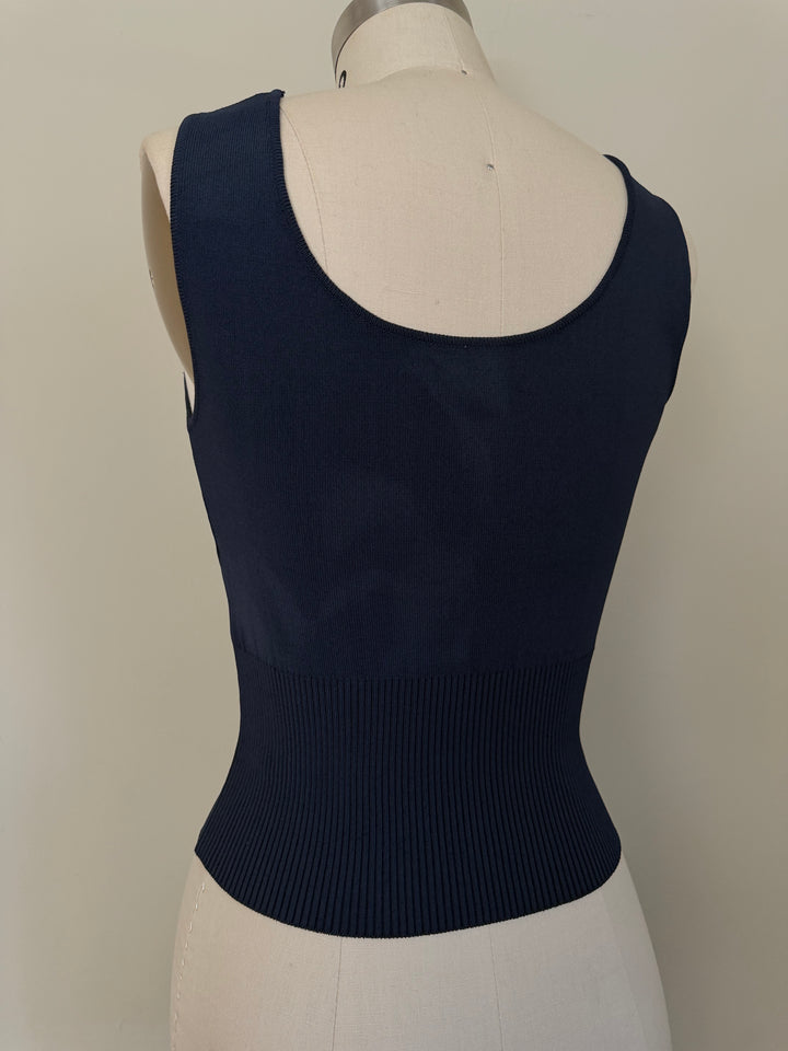 Calvin Klein Collection Navy Ribbed Sleeveless Knit Tank Top Made in Italy Minimalist
