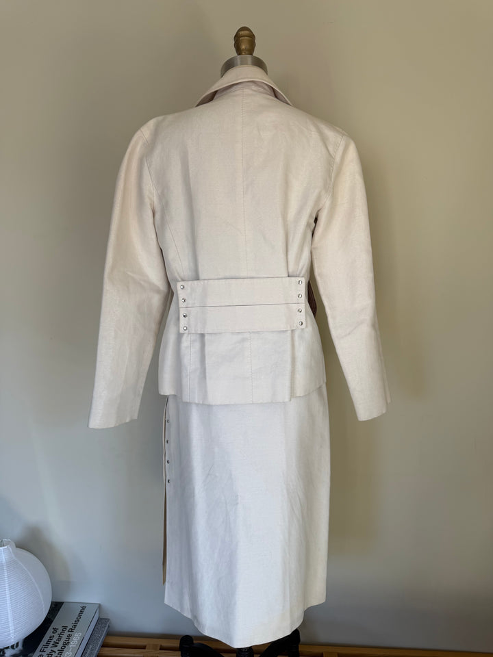 Louis Vuitton Paris Ivory Cotton Linen Skirt Suit Set Made in France Size 38