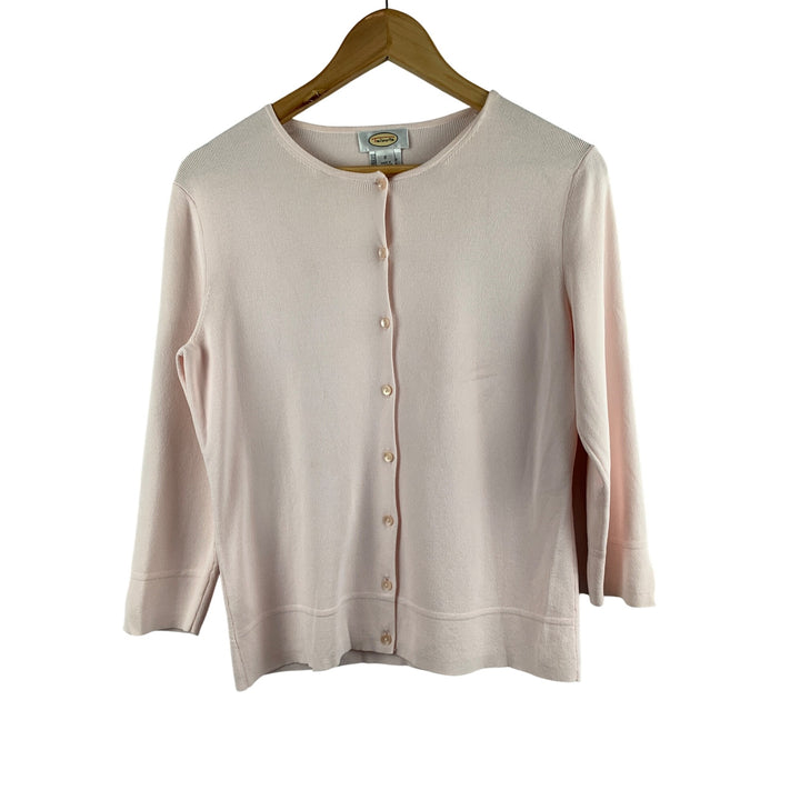 Talbots Womens Small Pink Cardigan Sweater 3/4 Sleeve Button-Front