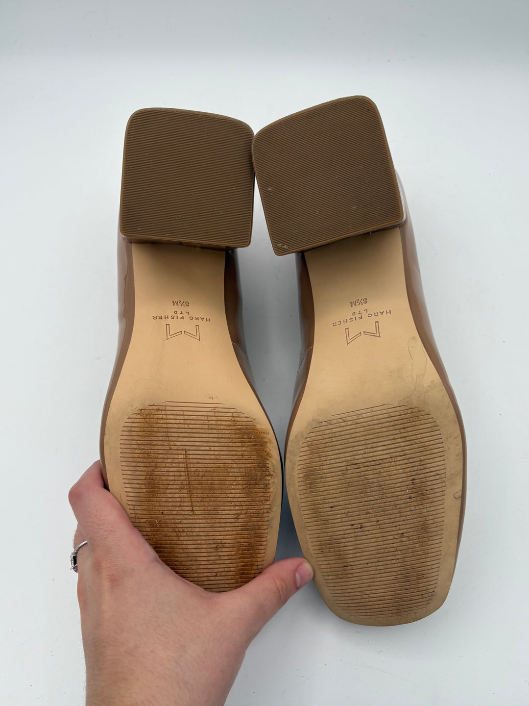 Women’s Marc Fisher Size 8.5 Nude Patent Leather Block Heels