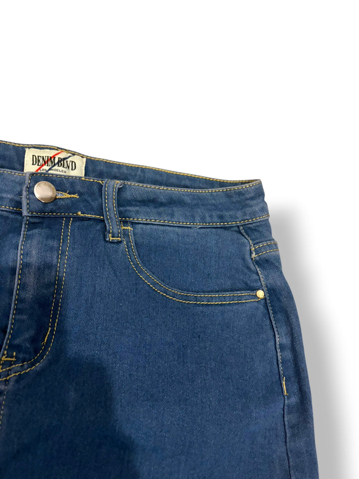 Denim BLVD Dark Wash Stretch Denim Mini Skirt Frayed Hem Y2K Size Large