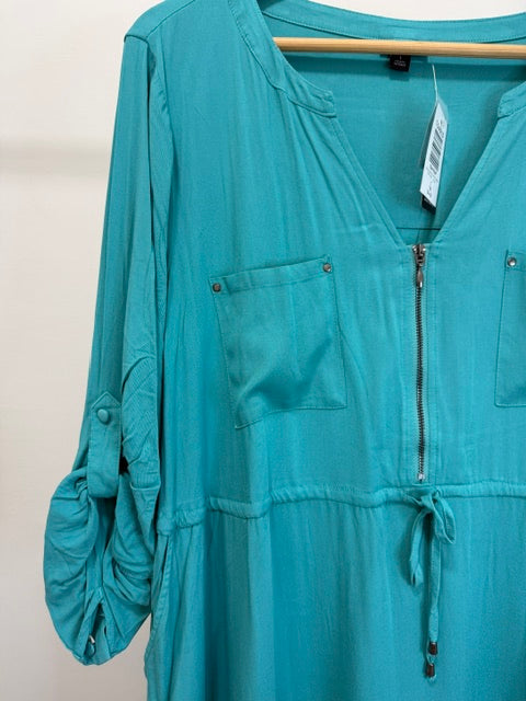 Torrid Green Blue Chambray Zip‑Front Shirt Dress – Size 1X (14–16) – NWT