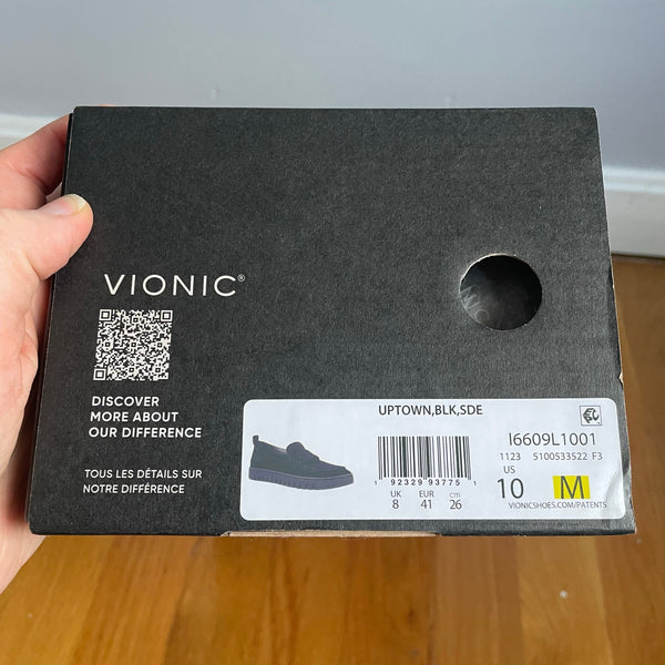 Vionic Updown Black Suede Loafer Academia Orthodic Comfort Work Punk size 10