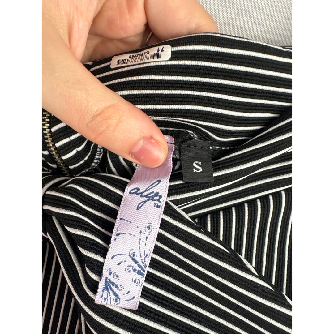 Women’s Alya. Small Black & White Pinstriped Midi Skirt w/ Bow