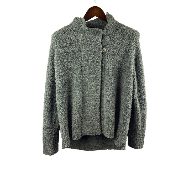 Womens Barefoot Dreams Large Moss Green Buttoned Plush Sweater