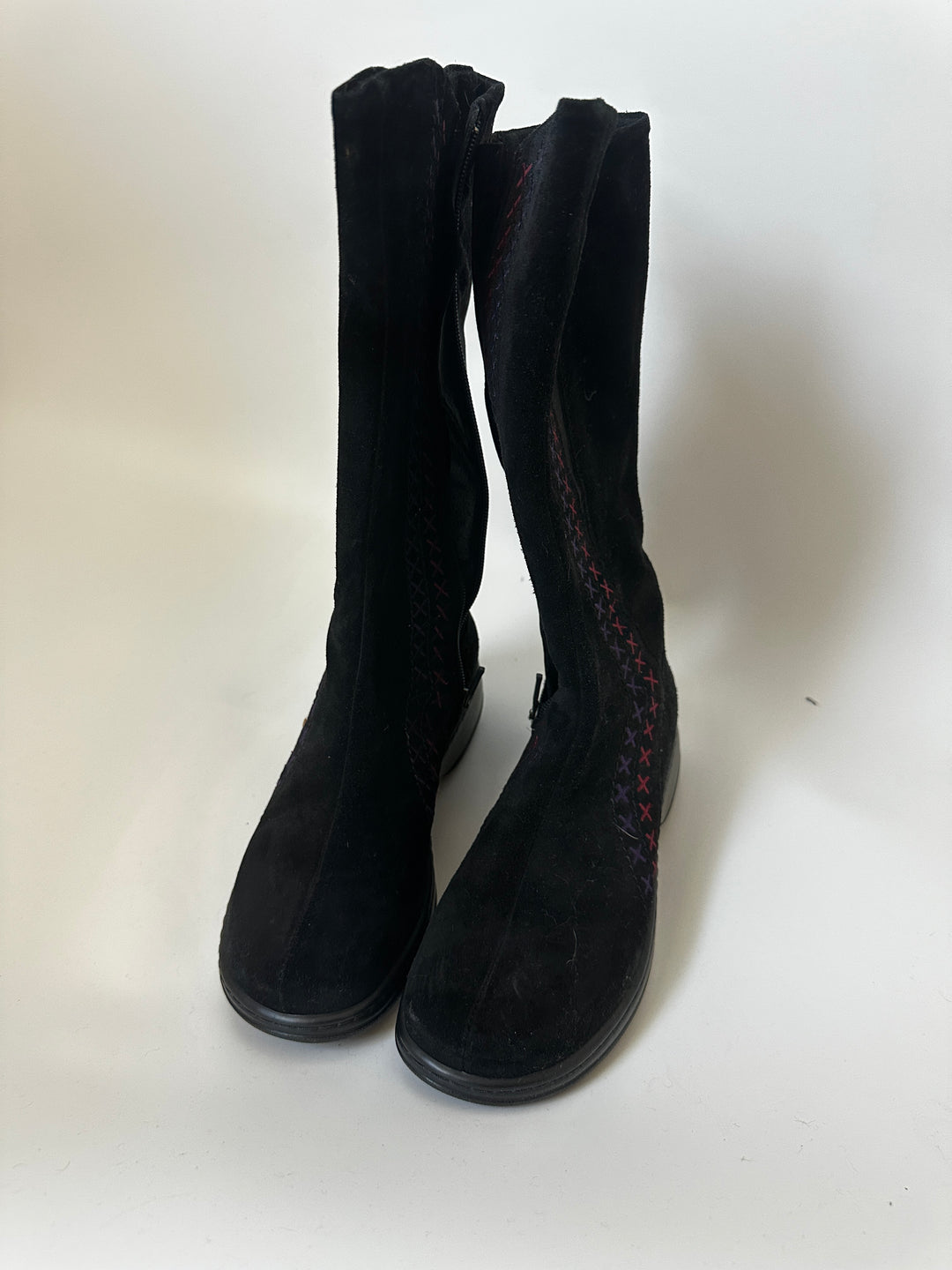 Dansko Fleur Black Suede Embroidered Tall Boots Size 40 US 9.5–10