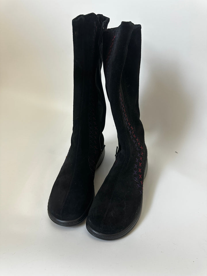 Dansko Fleur Black Suede Embroidered Tall Boots Size 40 US 9.5–10
