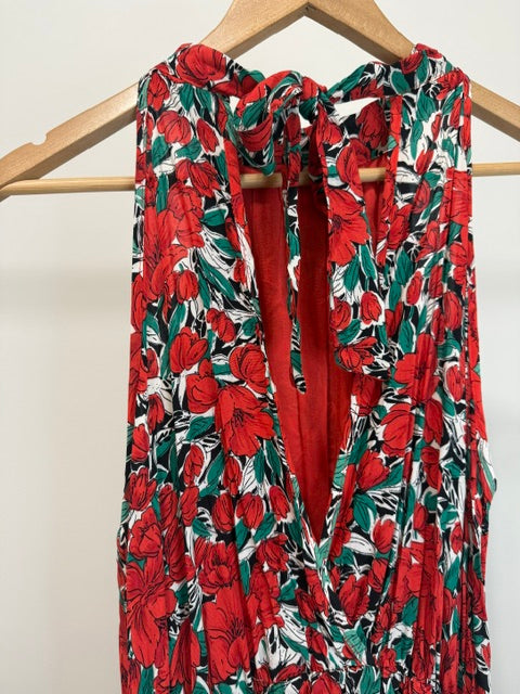 BTFBM Floral Red Halter Neck Dress SzL NWT