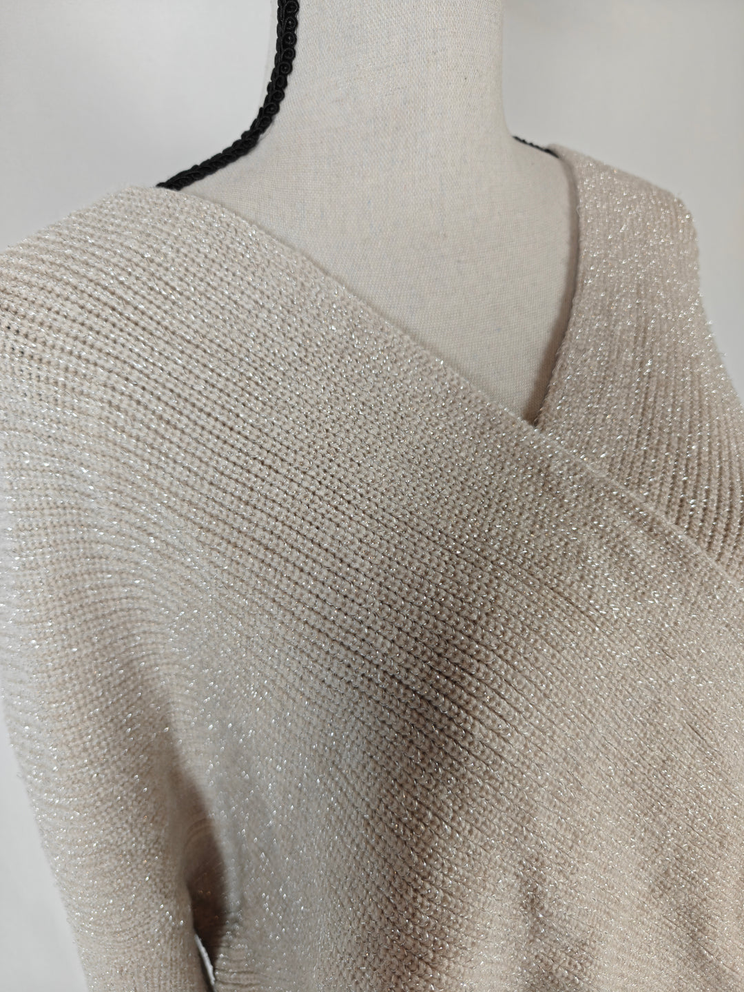 Womens Ann Taylor Wrap Sweater Ivory Metallic XL