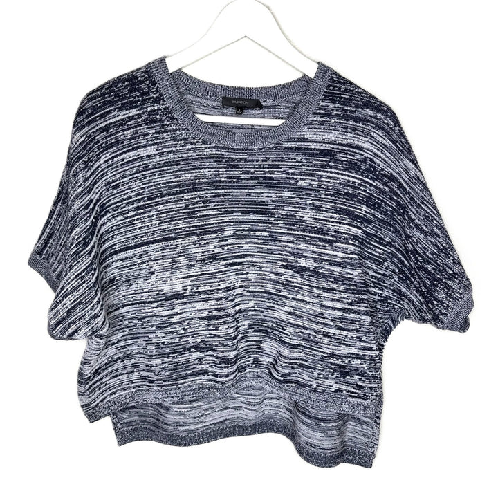 Aritizia Babaton Navy Blue & White Thick Knit Boxy Short Sleeve Cropped Top, Size Small