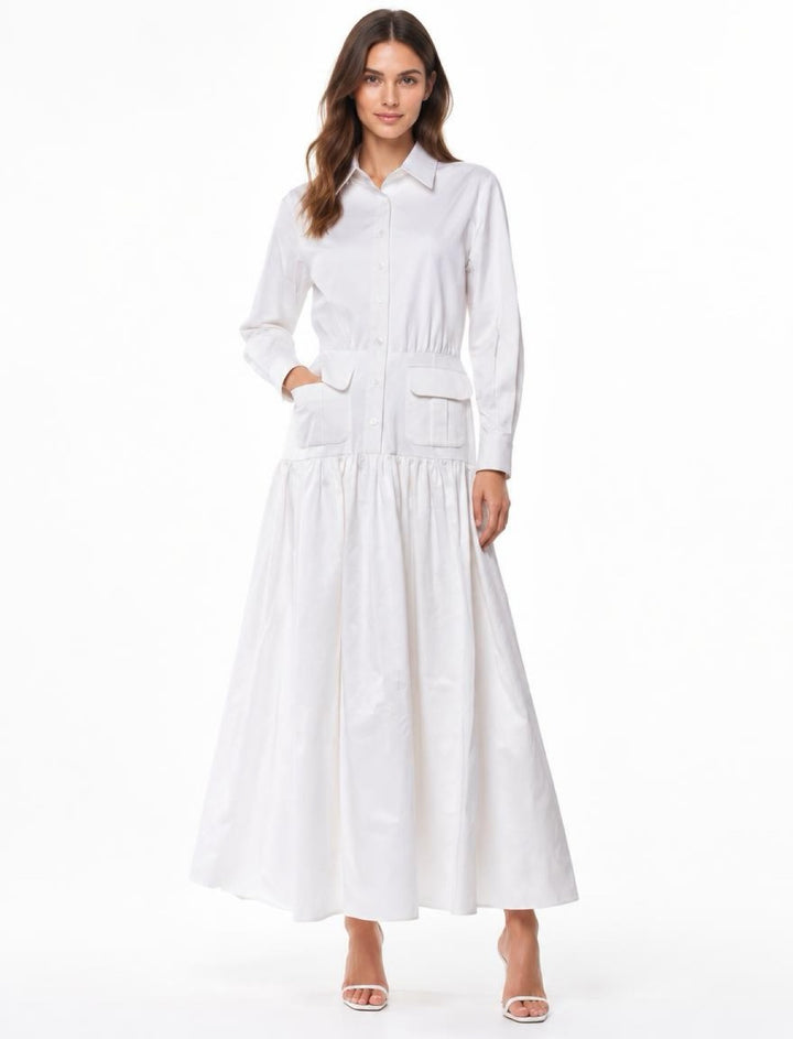 White Sergio Hudson Long Button Front Shirtdress A-Line Size XS