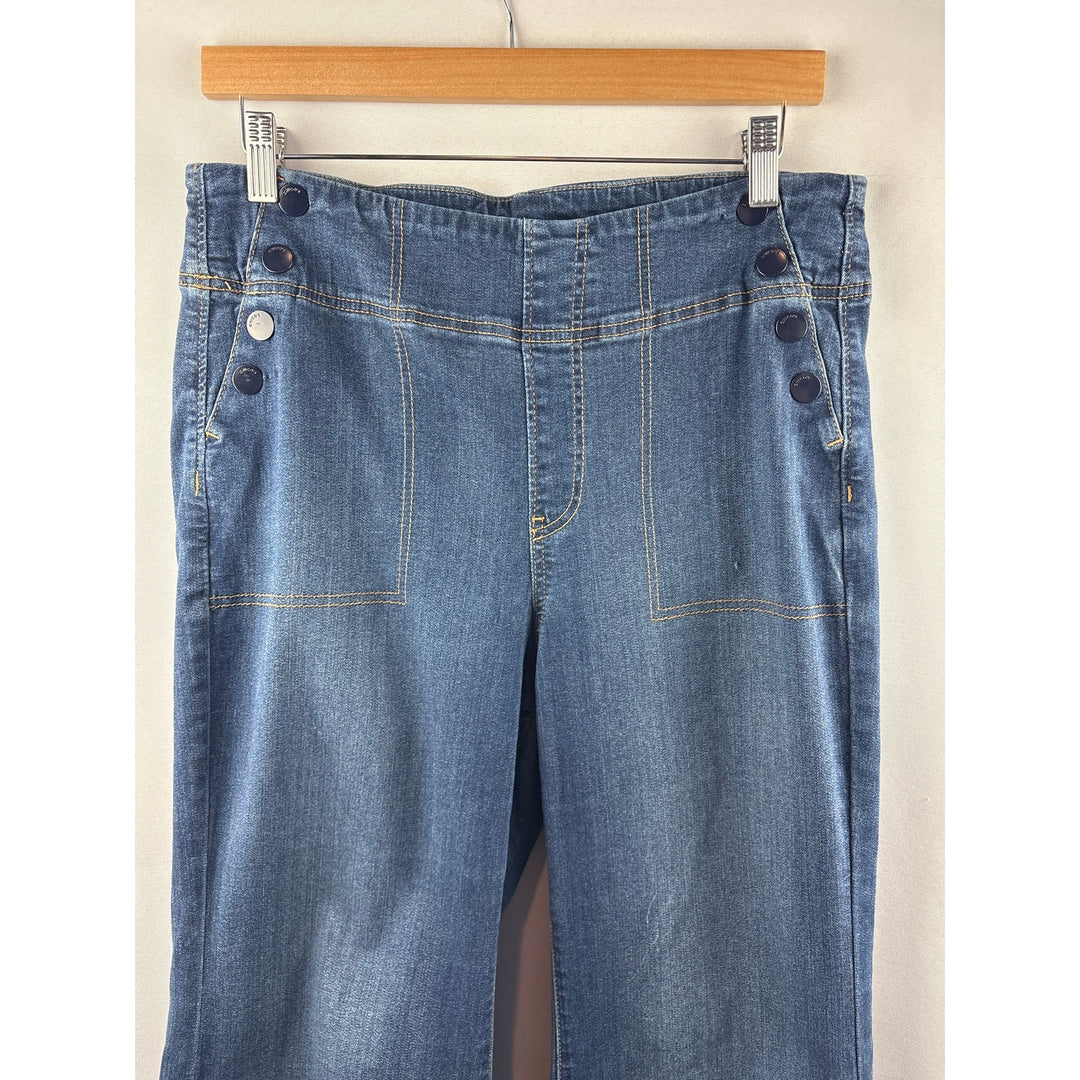 Women’s Chico’s Size 10 Dark Blue Wide Leg Jeans w/ Button Detail
