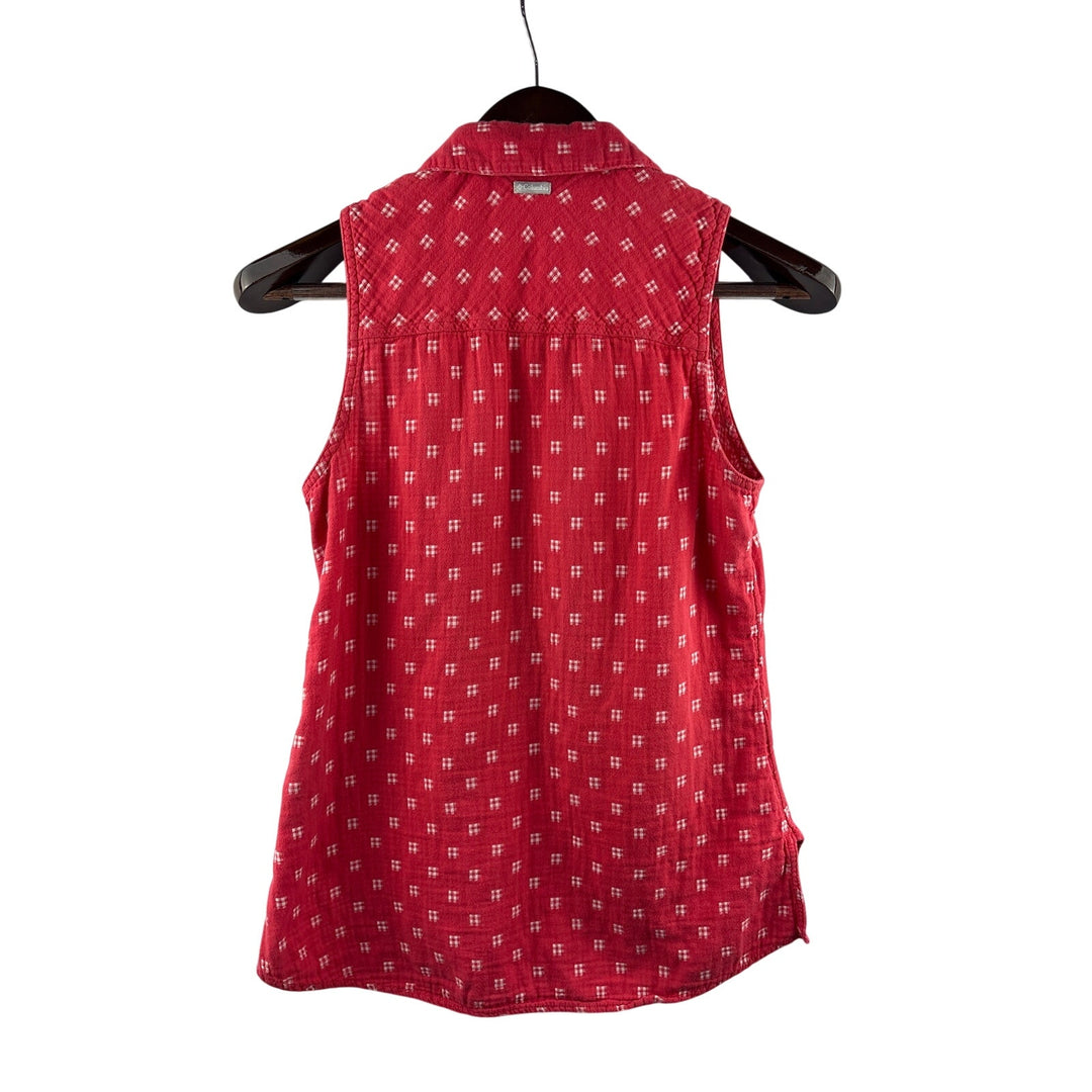 Women’s Columbia XS Red Sleeveless Button Up w/ Gingham Square Pattern