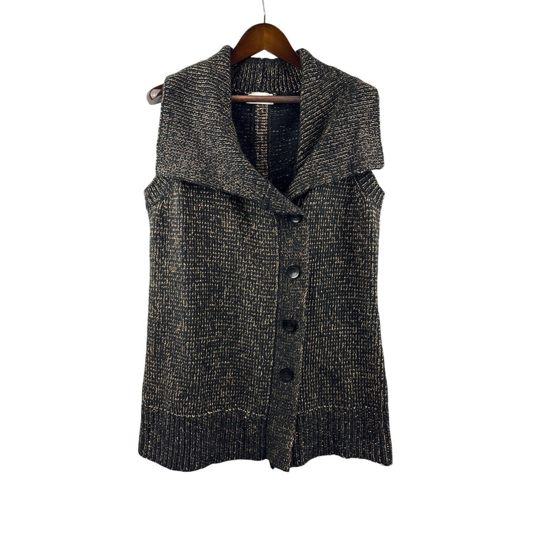Women’s Soft Surroundings Medium Black w/ Gold Metallics Knit Vest
