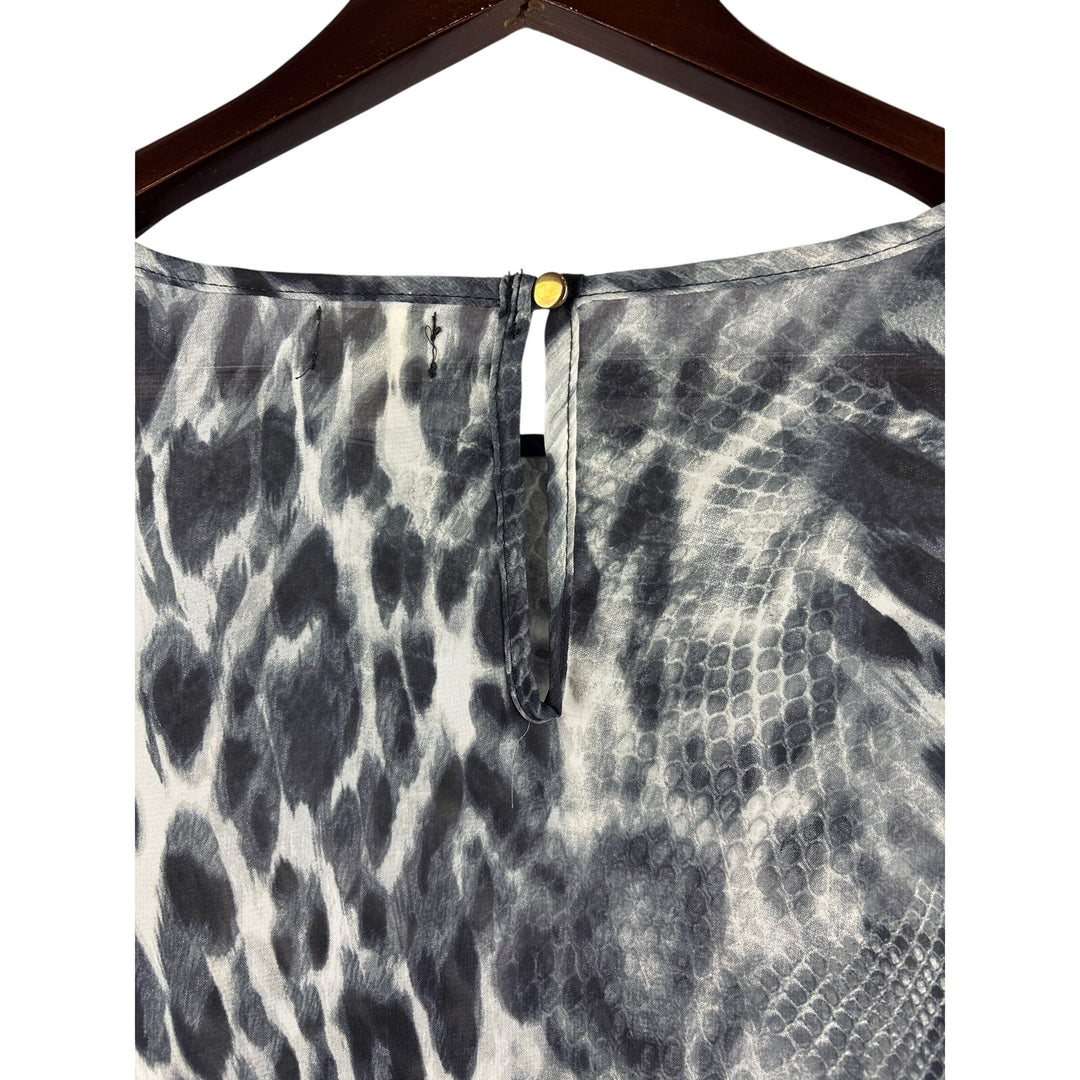 Women’s Baea 2X Grey Animal Print Sheer Blouse