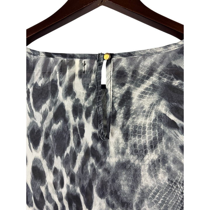 Women’s Baea 2X Grey Animal Print Sheer Blouse