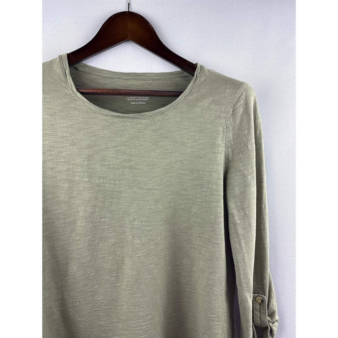Women’s Chico’s Medium Olive Green 3/4 Length Sleeve Shirt